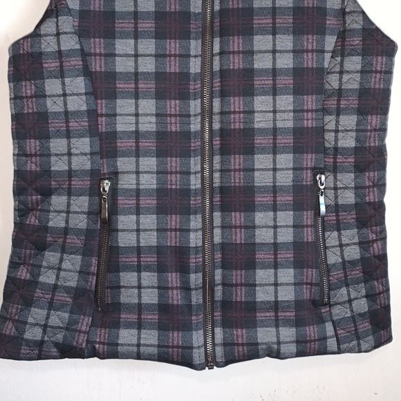 Puffer Zip Vest Small Blue Purple Quilted Plaid Pockets New Lemon Tart Womens - Picture 7 of 8